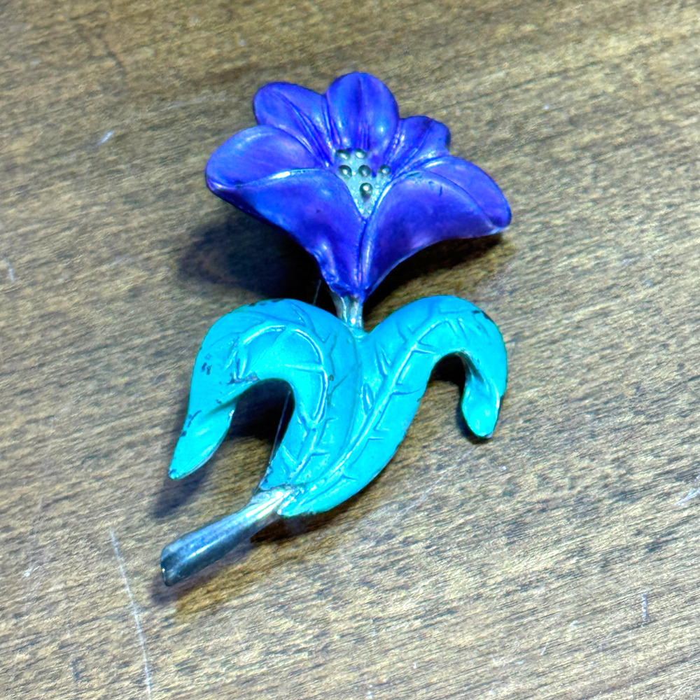 Vintage Bluebell Flower Brooch Pin 2" Enamel